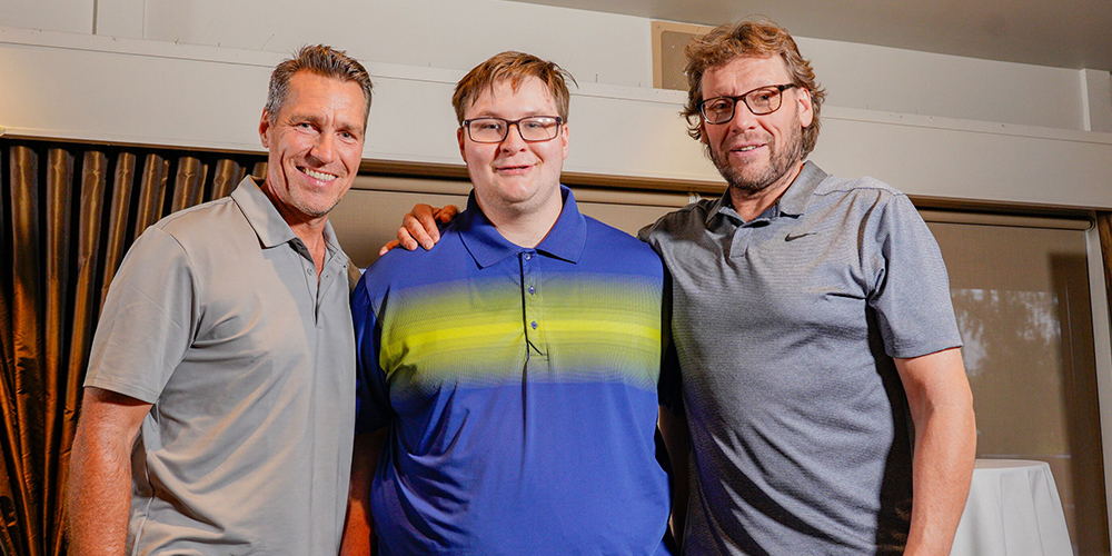 CAN staff member Sylvain Formo with Canucks Alumni Kirk McLean and Jyrki Lumme